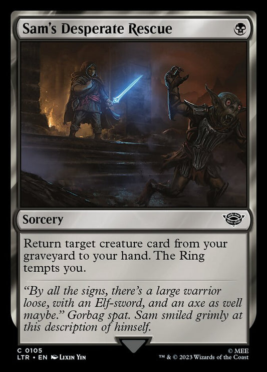 This Is An Image Of The Magic The Gathering Card Sam's Desperate Rescue From The Set The Lord of the Rings: Tales of Middle-earth - Designed By Artist Lixin Yin