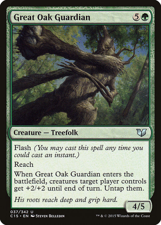 This Is An Image Of The Magic The Gathering Card Great Oak Guardian From The Set Commander 2019 - Designed By Artist Steven Belledin