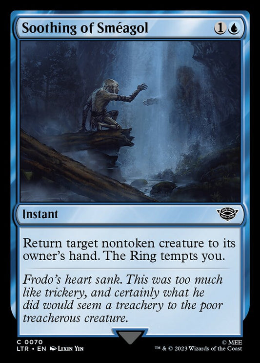 This Is An Image Of The Magic The Gathering Card Soothing of Sméagol From The Set The Lord of the Rings: Tales of Middle-earth - Designed By Artist Lixin Yin