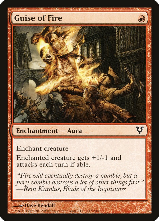 This Is An Image Of The Magic The Gathering Card Guise of Fire From The Set Avacyn Restored - Designed By Artist Dave Kendall