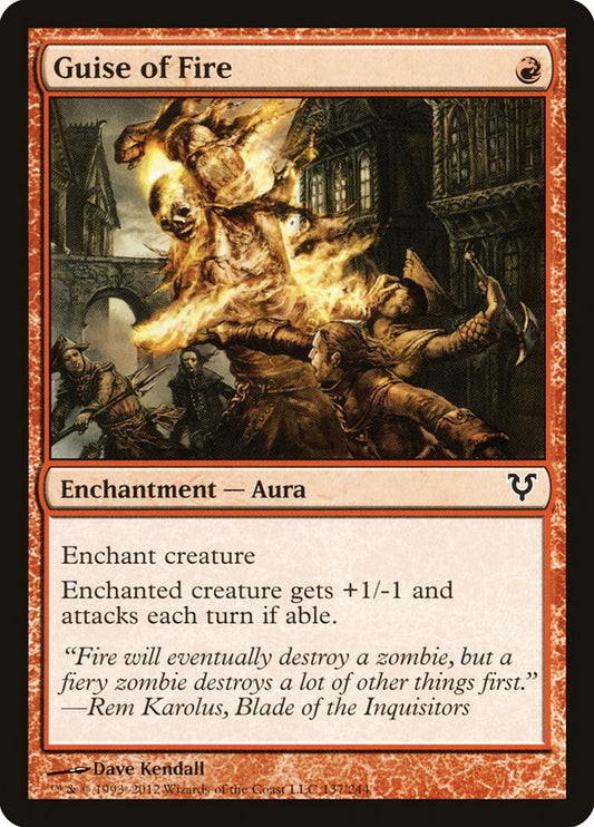 This Is An Image Of The Magic The Gathering Card Guise of Fire From The Set Avacyn Restored - Designed By Artist Dave Kendall