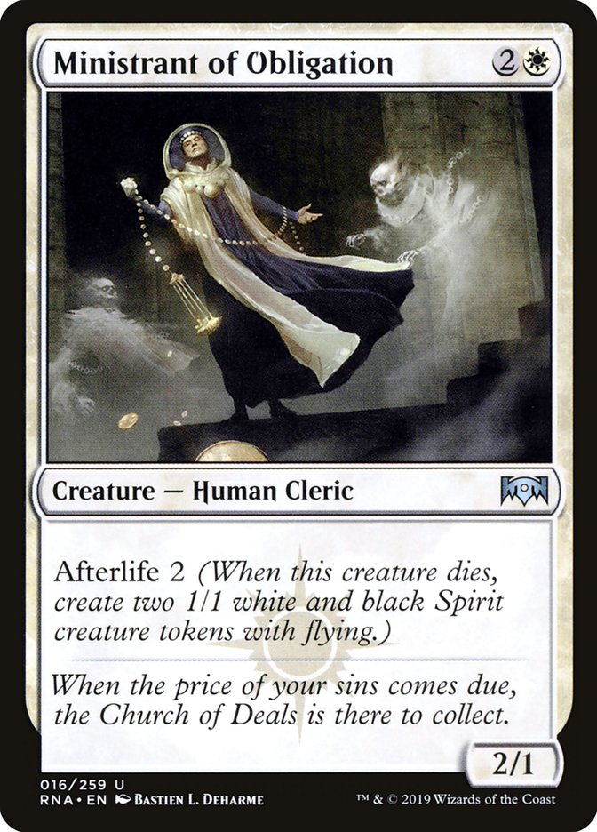 This Is An Image Of The Magic The Gathering Card Ministrant of Obligation From The Set Ravnica Remastered - Designed By Artist Bastien L. Deharme