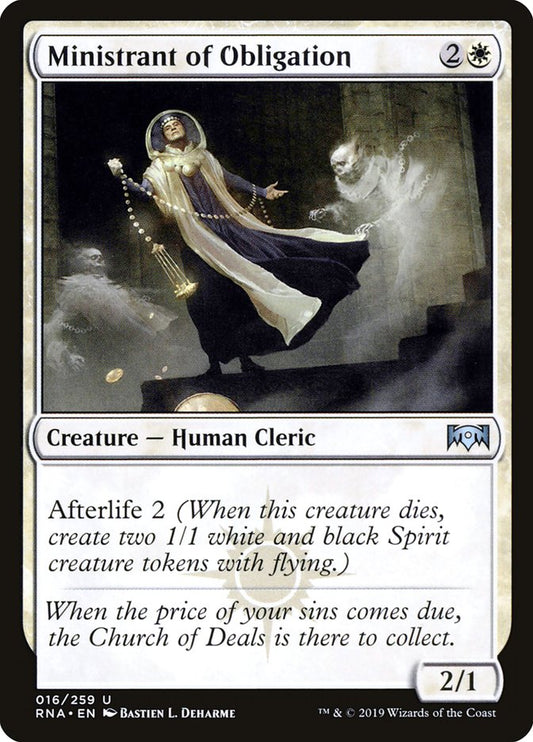 This Is An Image Of The Magic The Gathering Card Ministrant of Obligation From The Set Ravnica Remastered - Designed By Artist Bastien L. Deharme