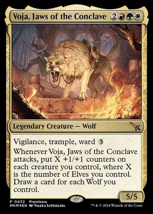 This Is An Image Of The Magic The Gathering Card Voja, Jaws of the Conclave From The Set Murders at Karlov Manor - Designed By Artist Valera Lutfullina