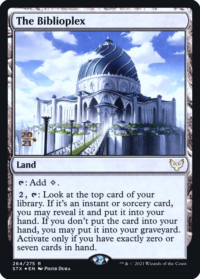 This Is An Image Of The Magic The Gathering Card The Biblioplex From The Set Strixhaven: School of Mages - Designed By Artist Piotr Dura