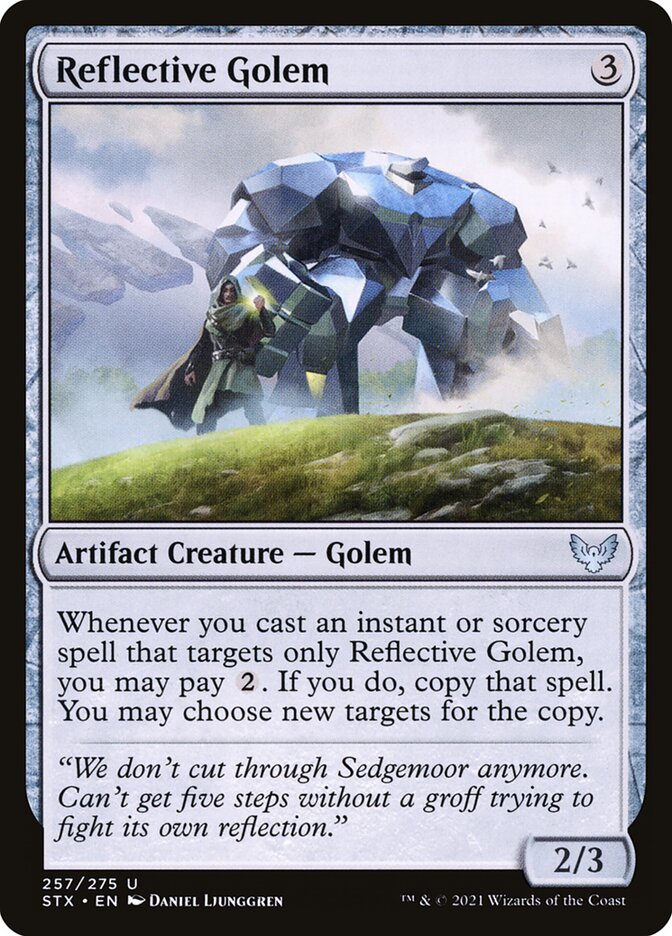 This Is An Image Of The Magic The Gathering Card Reflective Golem From The Set Strixhaven: School of Mages - Designed By Artist Daniel Ljunggren