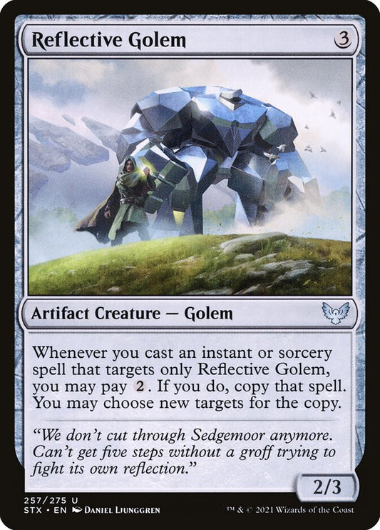 This Is An Image Of The Magic The Gathering Card Reflective Golem From The Set Strixhaven: School of Mages - Designed By Artist Daniel Ljunggren