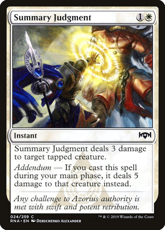 This Is An Image Of The Magic The Gathering Card Summary Judgment From The Set Ravnica Remastered - Designed By Artist Deruchenko Alexander