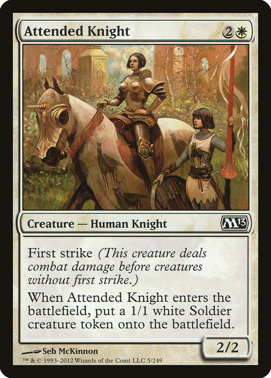 This Is An Image Of The Magic The Gathering Card Attended Knight From The Set Modern Masters 2017 - Designed By Artist Seb McKinnon