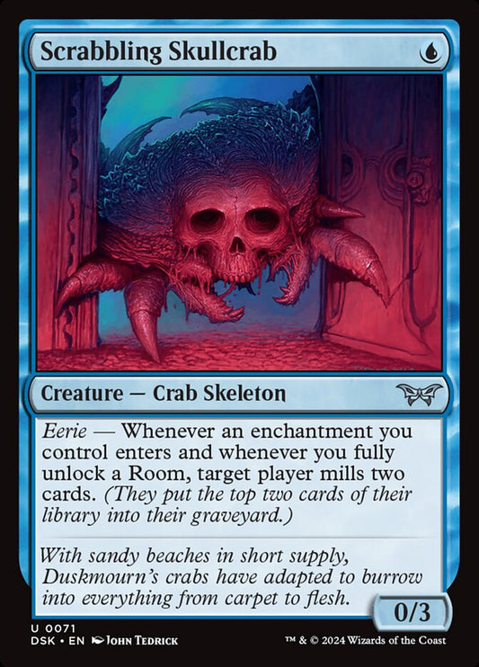 This Is An Image Of The Magic The Gathering Card Scrabbling Skullcrab From The Set Duskmourn: House of Horror - Designed By Artist John Tedrick