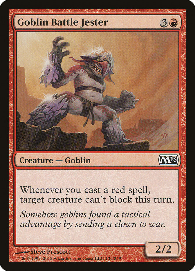 This Is An Image Of The Magic The Gathering Card Goblin Battle Jester From The Set Magic 2013 - Designed By Artist Steve Prescott
