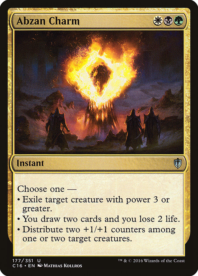This Is An Image Of The Magic The Gathering Card Abzan Charm From The Set Dominaria United Commander - Designed By Artist Mathias Kollros