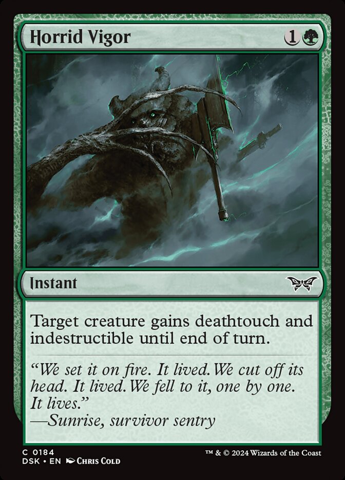 This Is An Image Of The Magic The Gathering Card Horrid Vigor From The Set Duskmourn: House of Horror - Designed By Artist Chris Cold