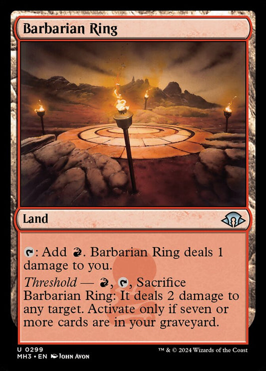 This Is An Image Of The Magic The Gathering Card Barbarian Ring From The Set Modern Horizons 3 - Designed By Artist John Avon