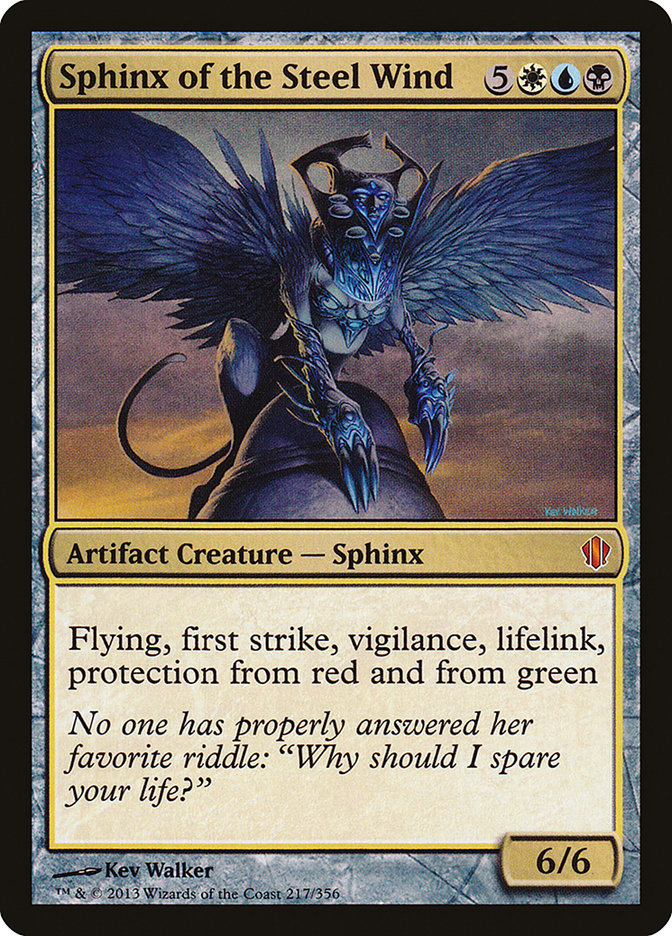 This Is An Image Of The Magic The Gathering Card Sphinx of the Steel Wind From The Set Eternal Masters - Designed By Artist Kev Walker