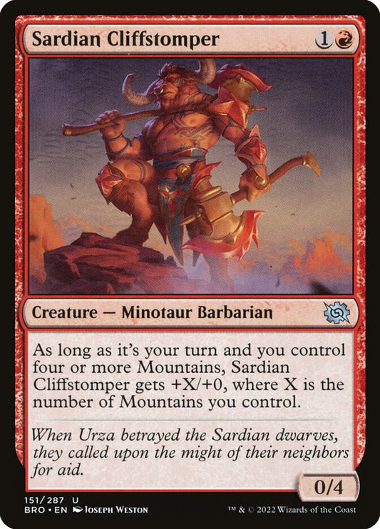 This Is An Image Of The Magic The Gathering Card Sardian Cliffstomper From The Set The Brothers' War - Designed By Artist Joseph Weston