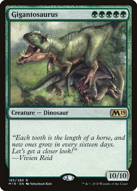 This Is An Image Of The Magic The Gathering Card Gigantosaurus From The Set Core Set 2019 - Designed By Artist Jonathan Kuo