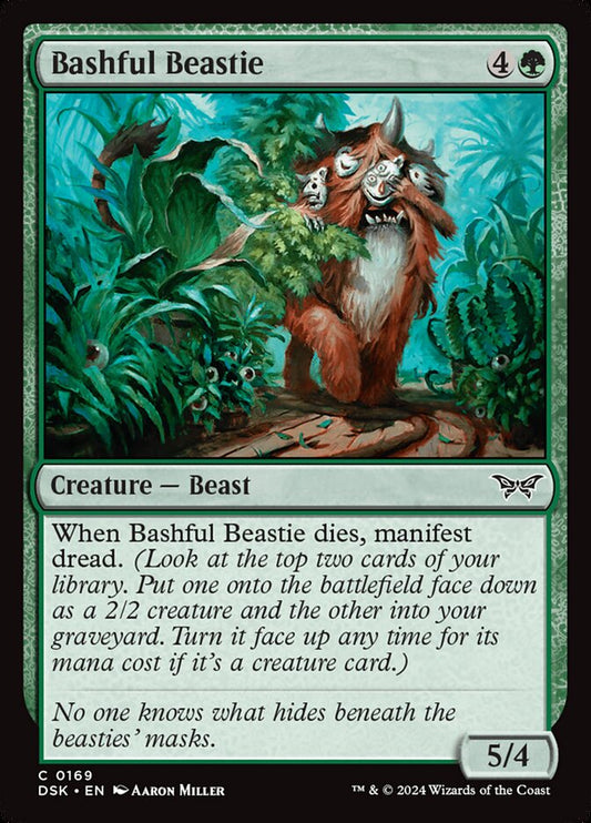 This Is An Image Of The Magic The Gathering Card Bashful Beastie From The Set Duskmourn: House of Horror - Designed By Artist Aaron Miller