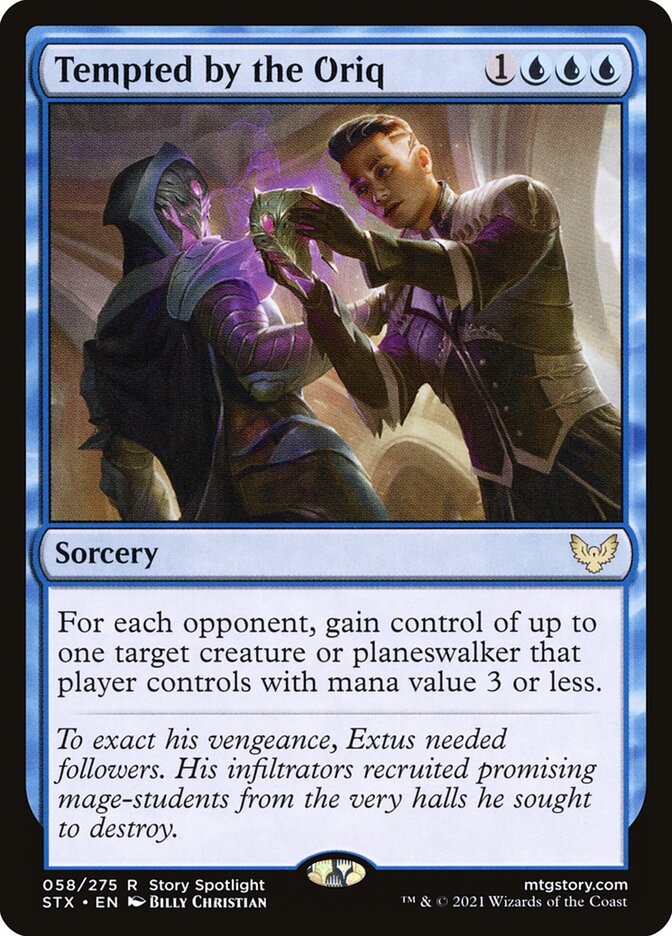 This Is An Image Of The Magic The Gathering Card Tempted by the Oriq From The Set Strixhaven: School of Mages - Designed By Artist Billy Christian