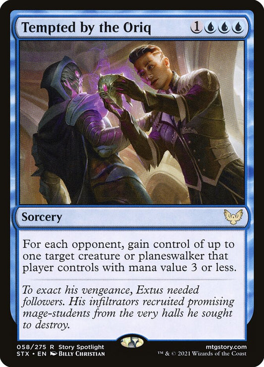 This Is An Image Of The Magic The Gathering Card Tempted by the Oriq From The Set Strixhaven: School of Mages - Designed By Artist Billy Christian