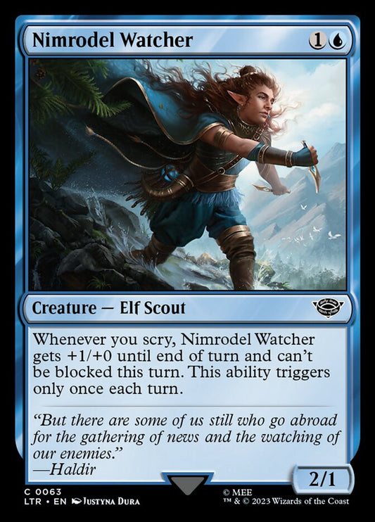 This Is An Image Of The Magic The Gathering Card Nimrodel Watcher From The Set The Lord of the Rings: Tales of Middle-earth - Designed By Artist Justyna Dura