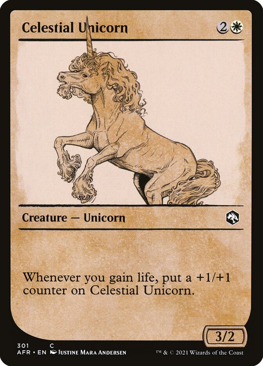 This Is An Image Of The Magic The Gathering Card Celestial Unicorn From The Set Adventures in the Forgotten Realms - Designed By Artist Johannes Voss