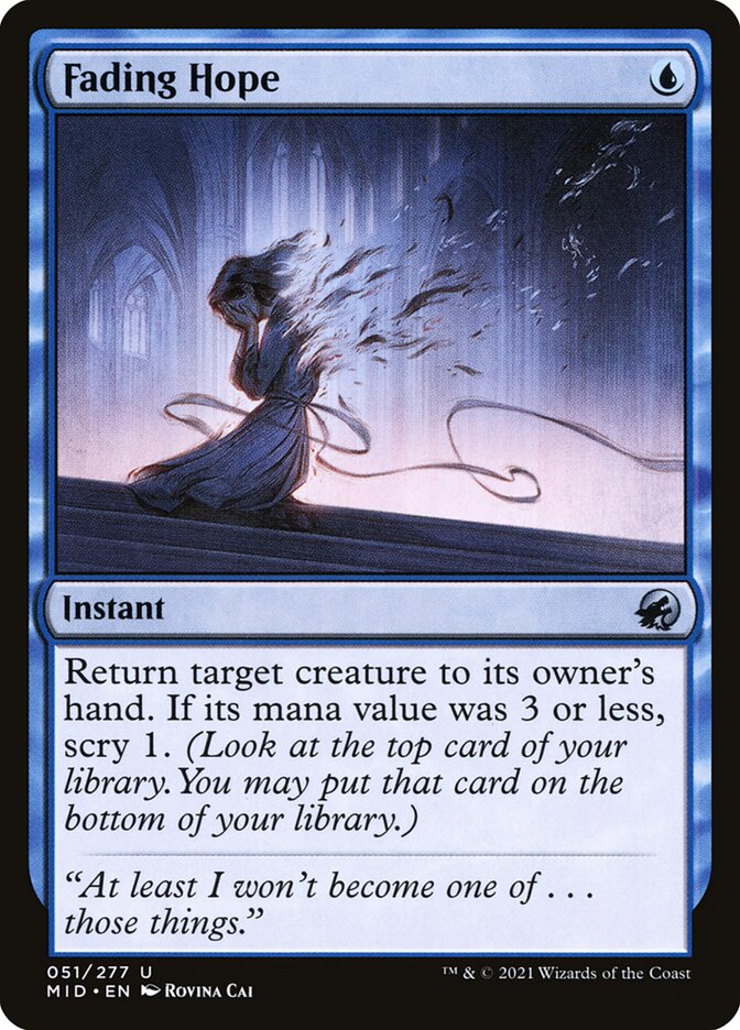 This Is An Image Of The Magic The Gathering Card Fading Hope From The Set Innistrad: Midnight Hunt - Designed By Artist Rovina Cai