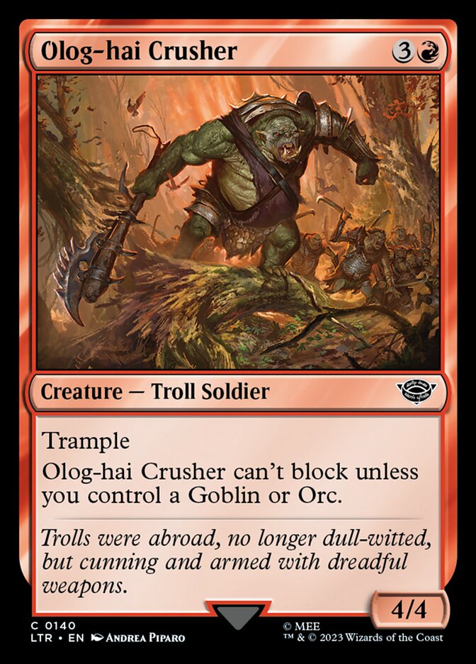 This Is An Image Of The Magic The Gathering Card Olog-hai Crusher From The Set The Lord of the Rings: Tales of Middle-earth - Designed By Artist Andrea Piparo