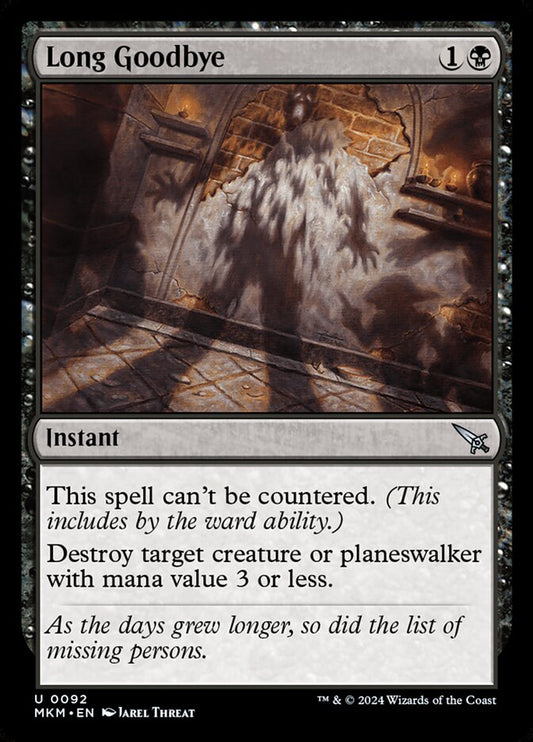 This Is An Image Of The Magic The Gathering Card Long Goodbye From The Set Murders at Karlov Manor - Designed By Artist Jarel Threat
