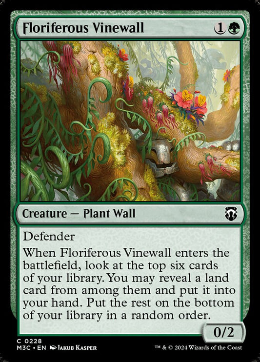 This Is An Image Of The Magic The Gathering Card Floriferous Vinewall From The Set Dominaria United - Designed By Artist Jakub Kasper