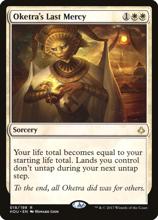 This Is An Image Of The Magic The Gathering Card Oketra's Last Mercy From The Set Hour of Devastation - Designed By Artist Howard Lyon