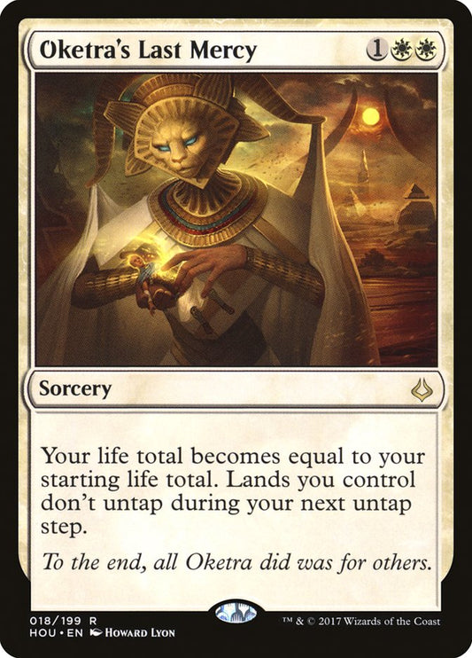 This Is An Image Of The Magic The Gathering Card Oketra's Last Mercy From The Set Hour of Devastation - Designed By Artist Howard Lyon