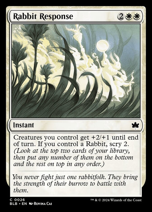 This Is An Image Of The Magic The Gathering Card Rabbit Response From The Set Bloomburrow - Designed By Artist Rovina Cai