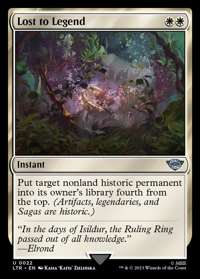 This Is An Image Of The Magic The Gathering Card Lost to Legend From The Set The Lord of the Rings: Tales of Middle-earth - Designed By Artist Kasia 'Kafis' Zielińska