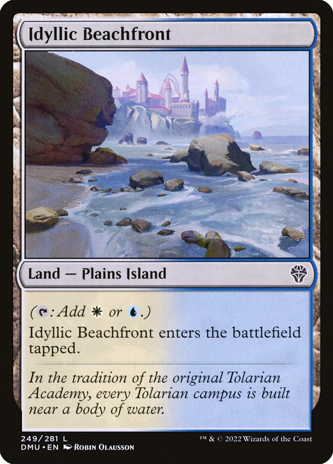 This Is An Image Of The Magic The Gathering Card Idyllic Beachfront From The Set Dominaria United - Designed By Artist Robin Olausson