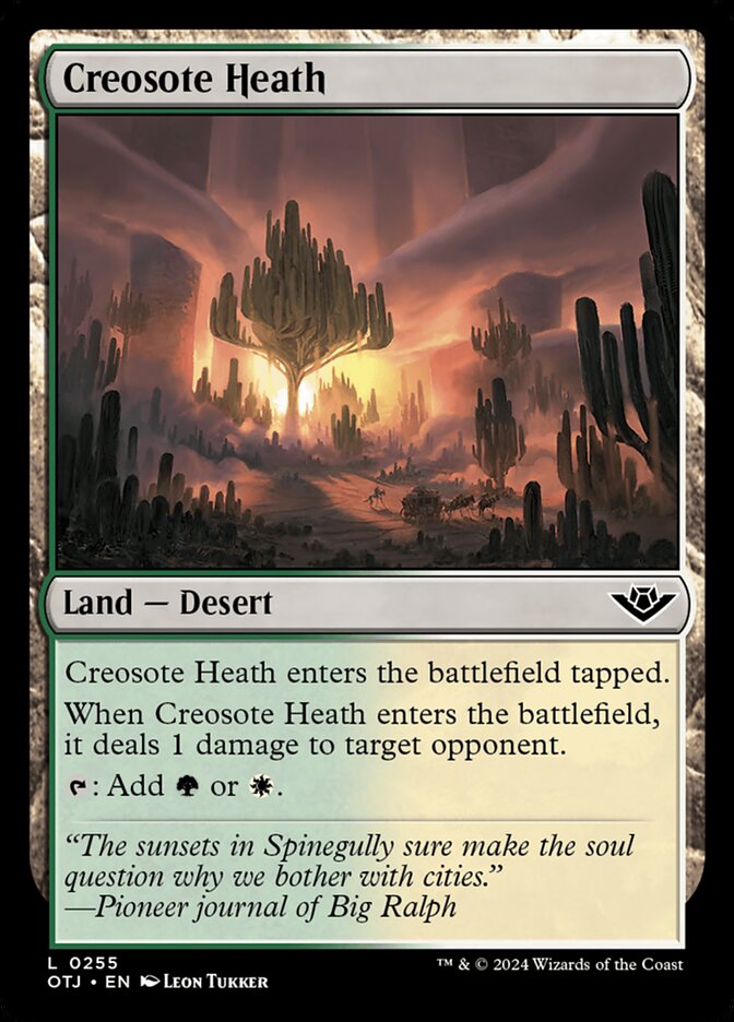 This Is An Image Of The Magic The Gathering Card Creosote Heath From The Set Outlaws of Thunder Junction - Designed By Artist Leon Tukker
