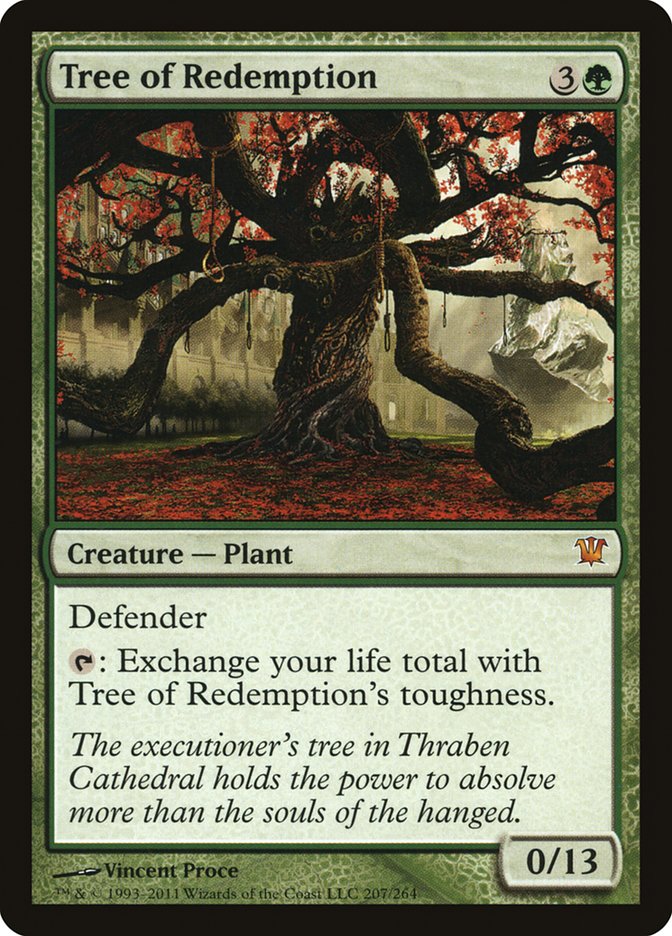 This Is An Image Of The Magic The Gathering Card Tree of Redemption From The Set Tarkir: Dragonstorm Commander - Designed By Artist Chris Rahn