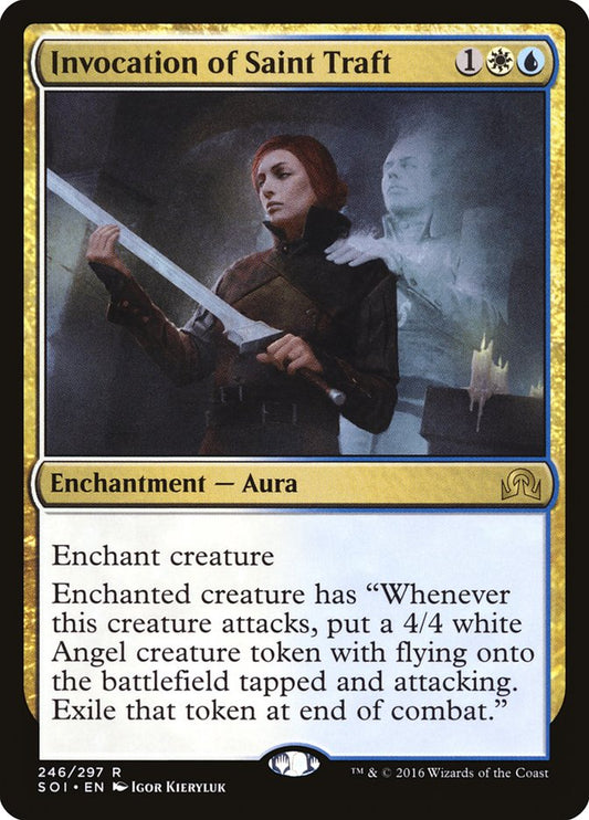 This Is An Image Of The Magic The Gathering Card Invocation of Saint Traft From The Set Shadows over Innistrad - Designed By Artist Igor Kieryluk