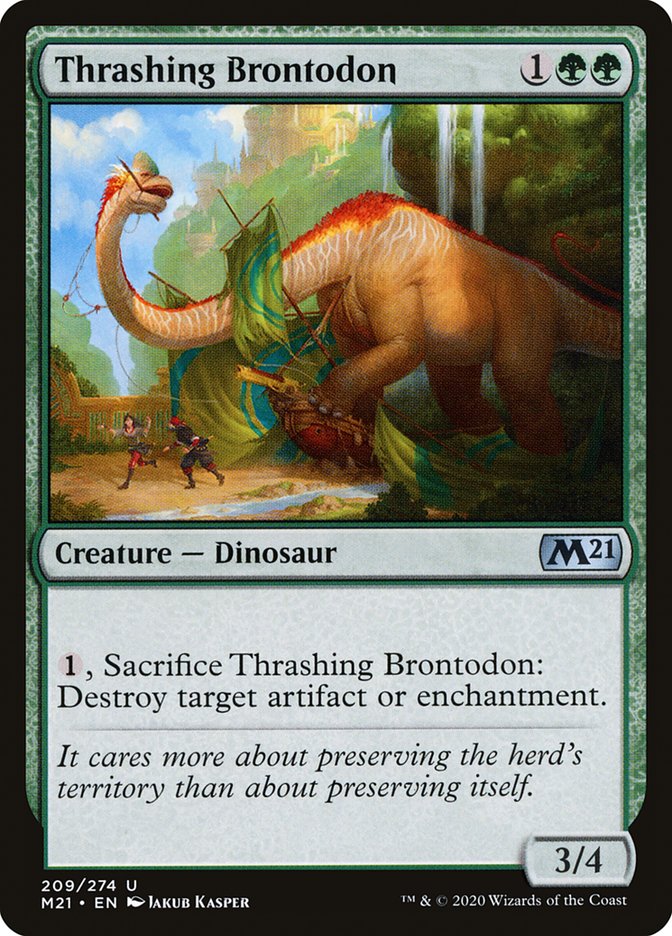 This Is An Image Of The Magic The Gathering Card Thrashing Brontodon From The Set Foundations - Designed By Artist Jakub Kasper