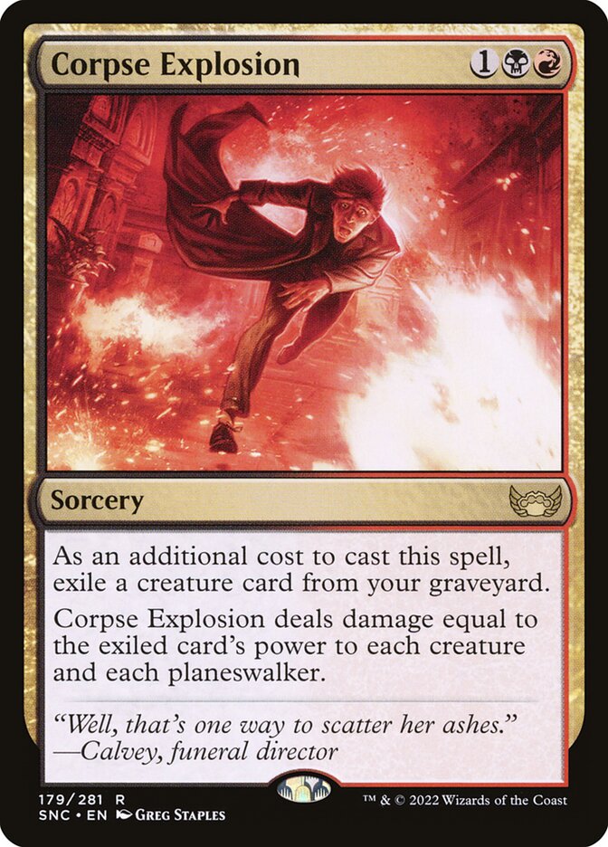 This Is An Image Of The Magic The Gathering Card Corpse Explosion From The Set Streets of New Capenna - Designed By Artist Greg Staples