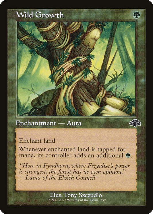 This Is An Image Of The Magic The Gathering Card Wild Growth From The Set Murders at Karlov Manor Commander - Designed By Artist Tony Szczudlo