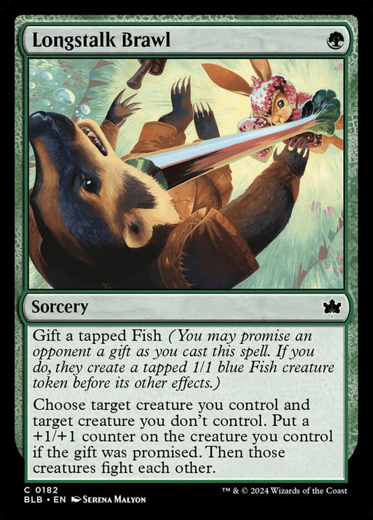 This Is An Image Of The Magic The Gathering Card Longstalk Brawl From The Set Bloomburrow - Designed By Artist Serena Malyon
