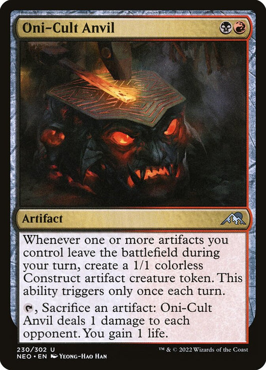 This Is An Image Of The Magic The Gathering Card Oni-Cult Anvil From The Set Kamigawa: Neon Dynasty - Designed By Artist Yeong-Hao Han