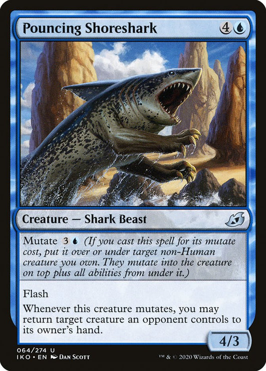 This Is An Image Of The Magic The Gathering Card Pouncing Shoreshark From The Set Ikoria: Lair of Behemoths - Designed By Artist Dan Murayama Scott