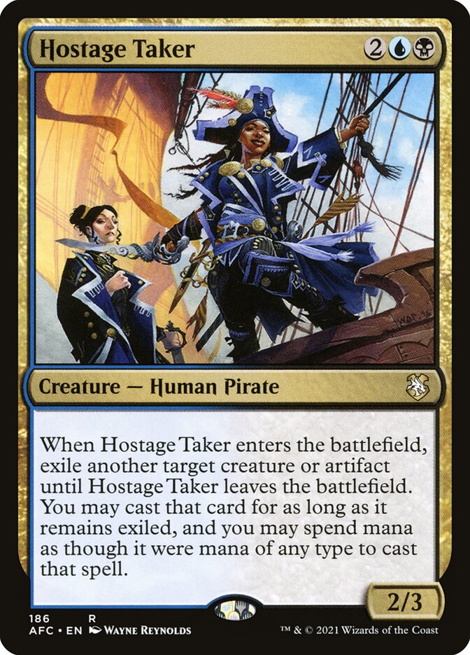 This Is An Image Of The Magic The Gathering Card Hostage Taker From The Set Outlaws of Thunder Junction Commander - Designed By Artist Wayne Reynolds