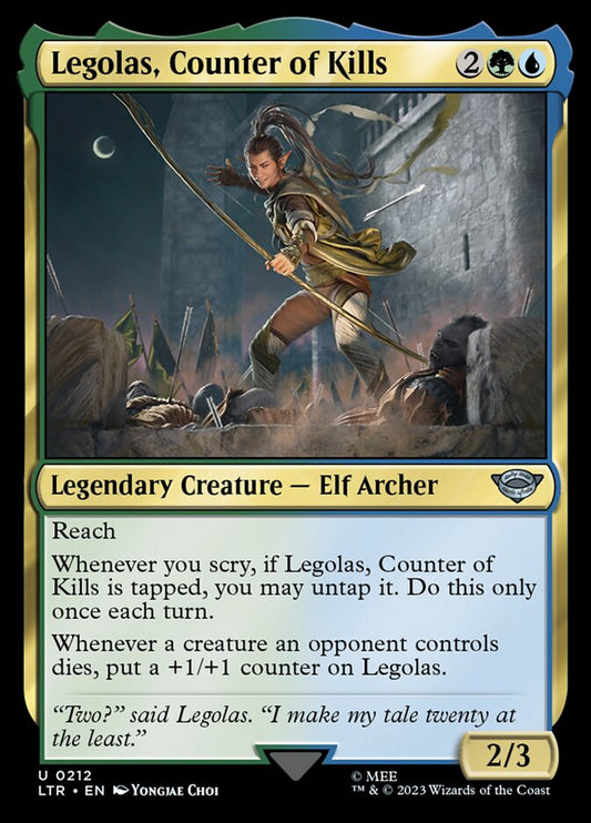 This Is An Image Of The Magic The Gathering Card Legolas, Counter of Kills From The Set The Lord of the Rings: Tales of Middle-earth - Designed By Artist Yongjae Choi