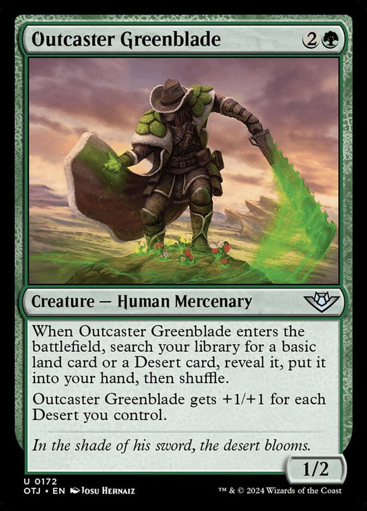 This Is An Image Of The Magic The Gathering Card Outcaster Greenblade From The Set Outlaws of Thunder Junction - Designed By Artist Josu Hernaiz