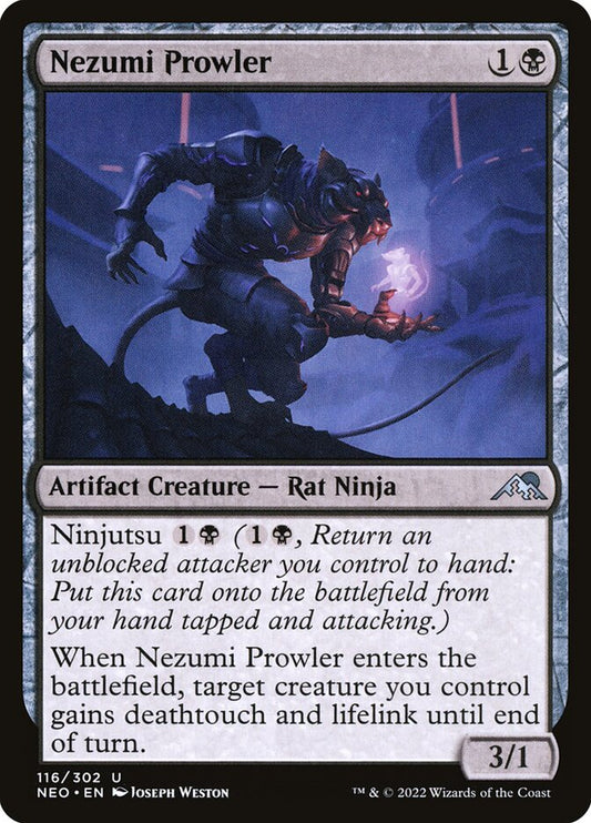 This Is An Image Of The Magic The Gathering Card Nezumi Prowler From The Set Kamigawa: Neon Dynasty - Designed By Artist Joseph Weston