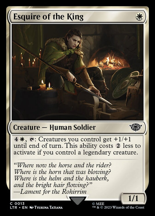 This Is An Image Of The Magic The Gathering Card Esquire of the King From The Set The Lord of the Rings: Tales of Middle-earth - Designed By Artist Tyukina Tatiana