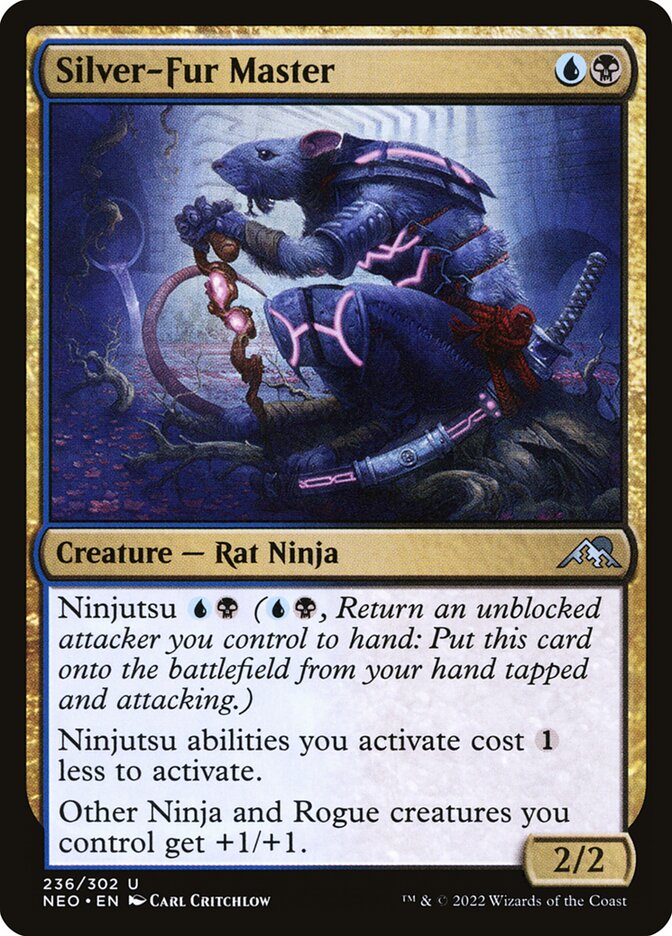 This Is An Image Of The Magic The Gathering Card Silver-Fur Master From The Set Kamigawa: Neon Dynasty - Designed By Artist Carl Critchlow